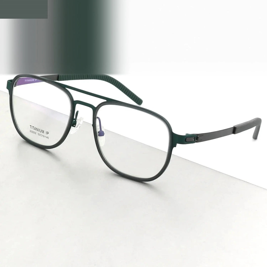 Chashma Ochki Unisex Full Rim Square Double Bridge Titanium Eyeglasses 4422 - Green