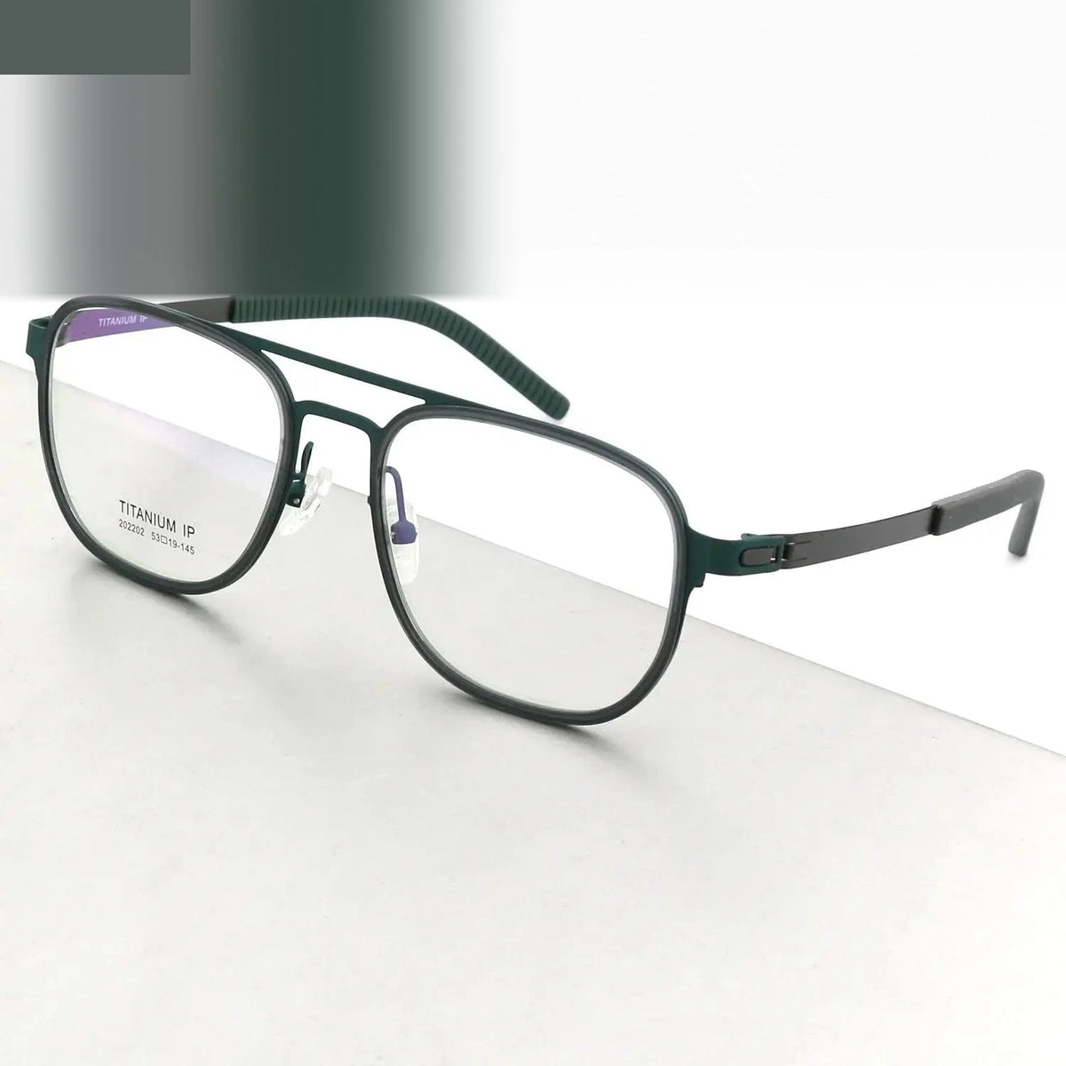 Chashma Ochki Unisex Full Rim Square Double Bridge Titanium Eyeglasses 4422 - Green