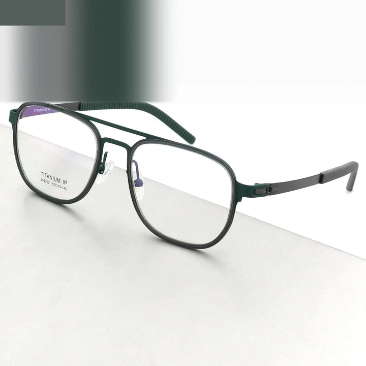 Chashma Ochki Unisex Full Rim Square Double Bridge Titanium Eyeglasses 4422 - Green