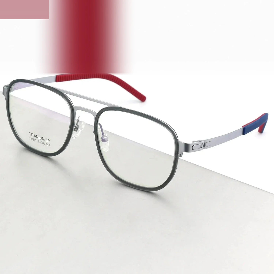 Chashma Ochki Unisex Full Rim Square Double Bridge Titanium Eyeglasses 4422 - Silver