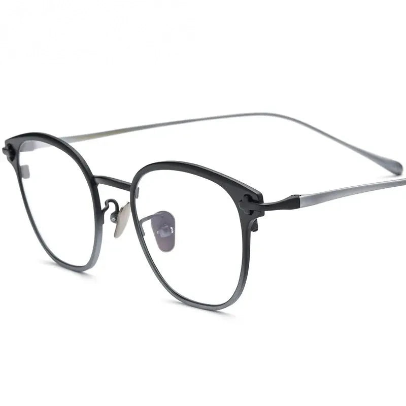 Chashma Ochki Unisex Full Rim Square Titanium Eyeglasses 314211 - Black