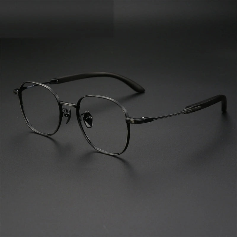 Chashma Ochki Unisex Full Rim Square Titanium Wood Eyeglasses 312330 - Black
