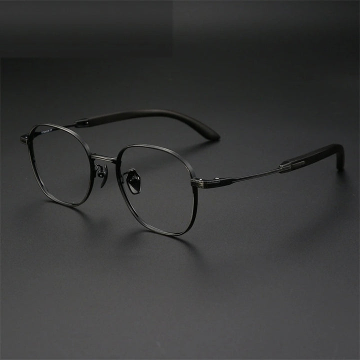 Chashma Ochki Unisex Full Rim Square Titanium Wood Eyeglasses 312330 - Black