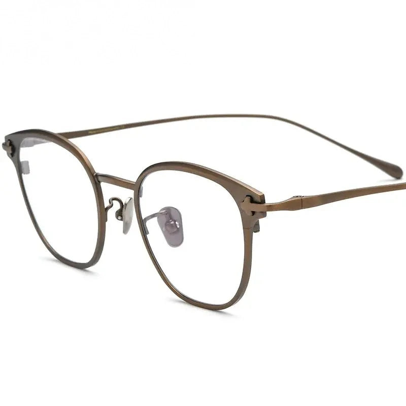 Chashma Ochki Unisex Full Rim Square Titanium Eyeglasses 314211 - Brown