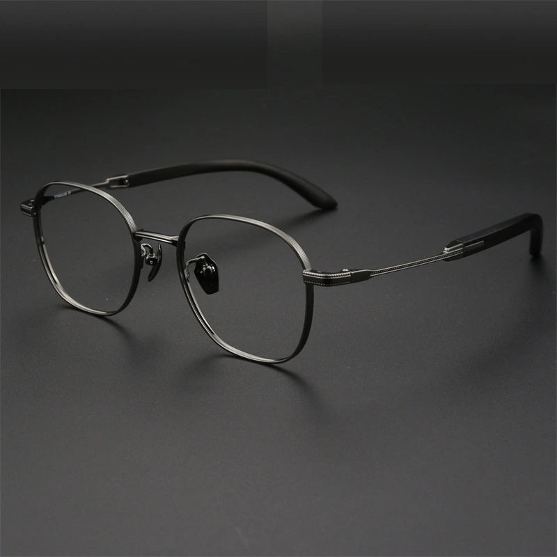 Chashma Ochki Unisex Full Rim Square Titanium Wood Eyeglasses 312330 - Gray