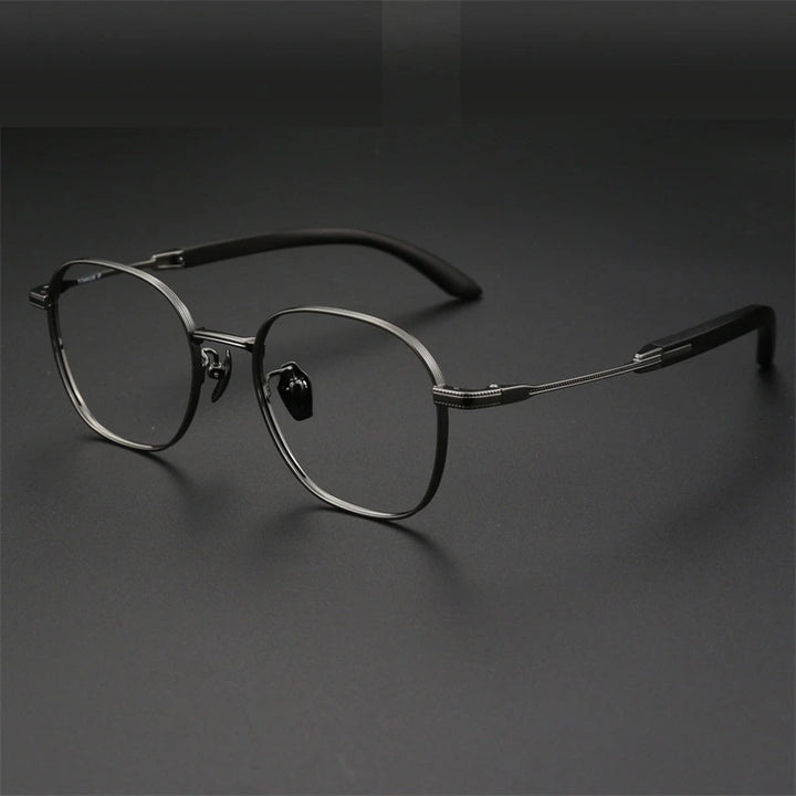Chashma Ochki Unisex Full Rim Square Titanium Wood Eyeglasses 312330 - Gray