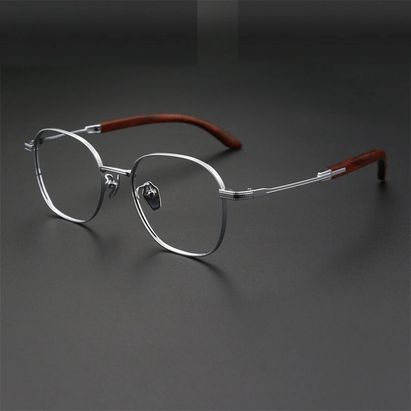 Chashma Ochki Unisex Full Rim Square Titanium Wood Eyeglasses 312330 - Silver