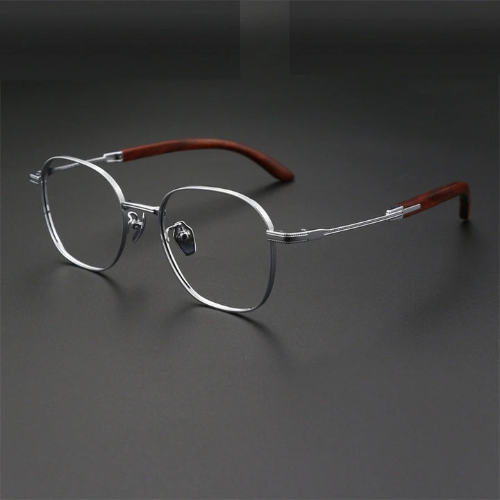Chashma Ochki Unisex Full Rim Square Titanium Wood Eyeglasses 312330 - Silver