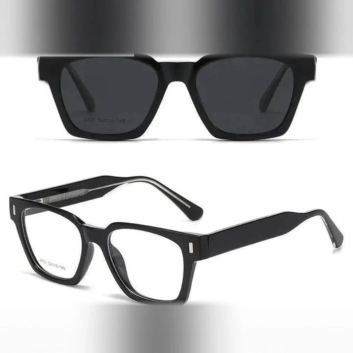 Chashma Ochki Unisex Full Rim Square Tr 90 Acetate Eyeglasses Clip On Sunglasses 938731 - Black-Gray Lens