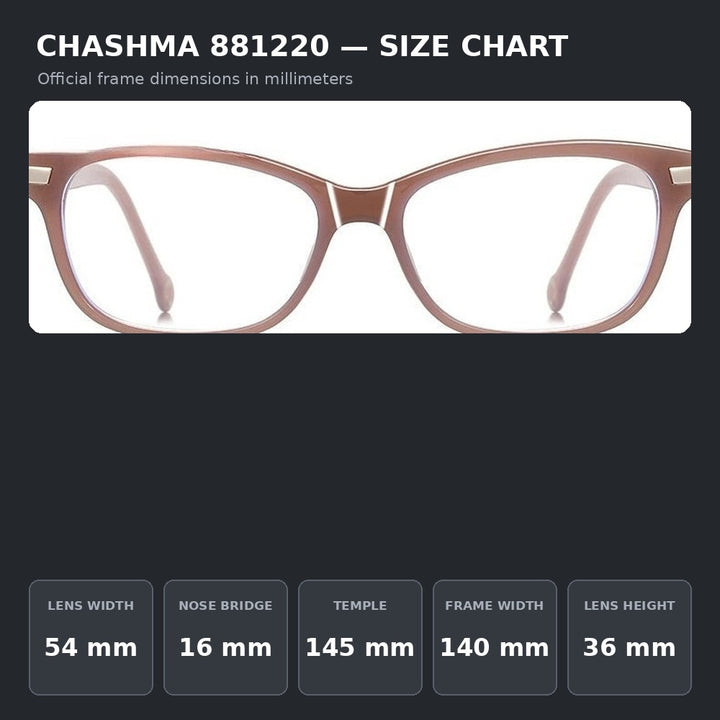 Chashma Ochki 881220 Eyeglasses — Frame Dimensions and Sizing Chart