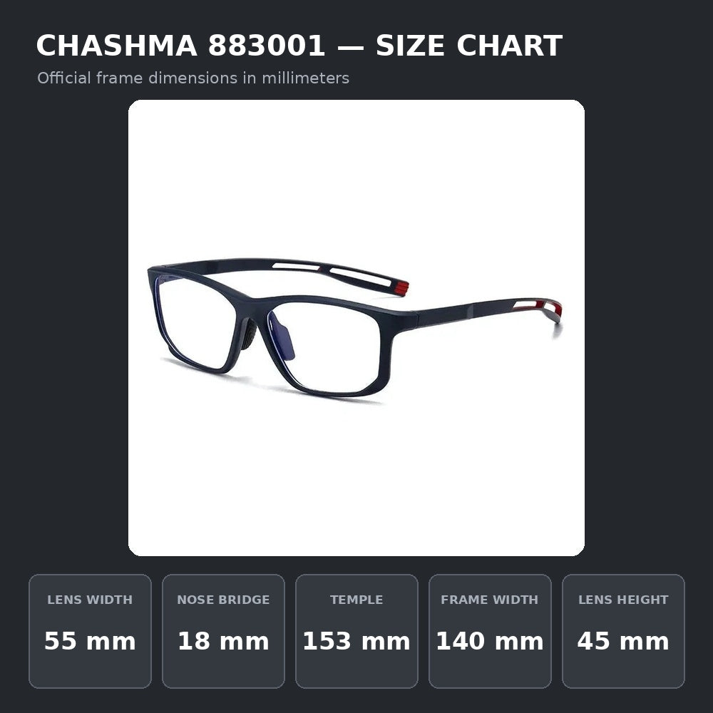 Chashma Ochki 883001 Eyeglasses — Frame Dimensions and Sizing Chart