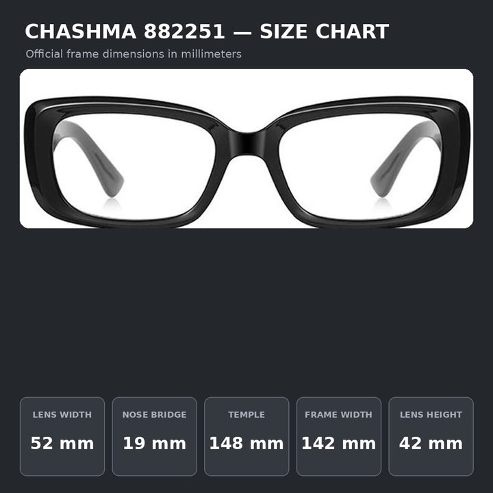Chashma Ochki 882251 Eyeglasses — Frame Dimensions and Sizing Chart