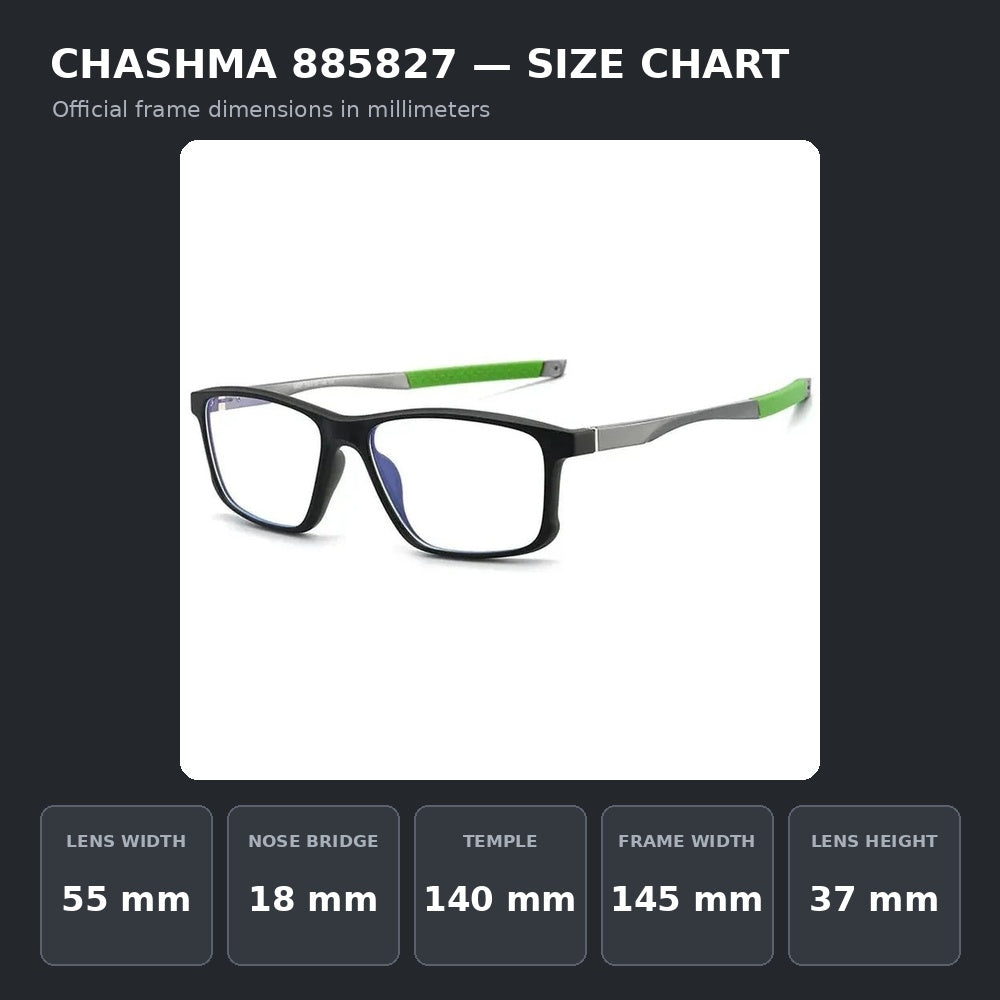 Chashma Ochki 885827 Eyeglasses — Frame Dimensions and Sizing Chart