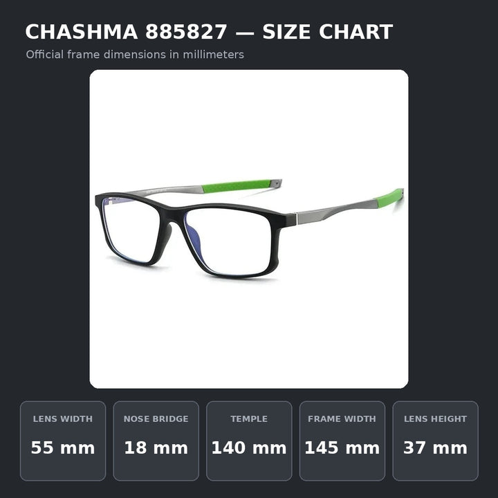 Chashma Ochki 885827 Eyeglasses — Frame Dimensions and Sizing Chart