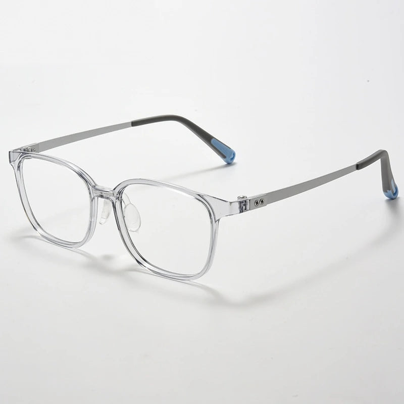 Chashma Ochki Unisex Full Rim Square Tr 90 Titanium Eyeglasses 699905 - Transparent Gray
