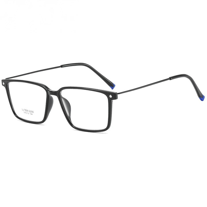 Chashma Ochki Unisex Full Rim Square Ultem Alloy Eyeglasses 32150 - Bright Black