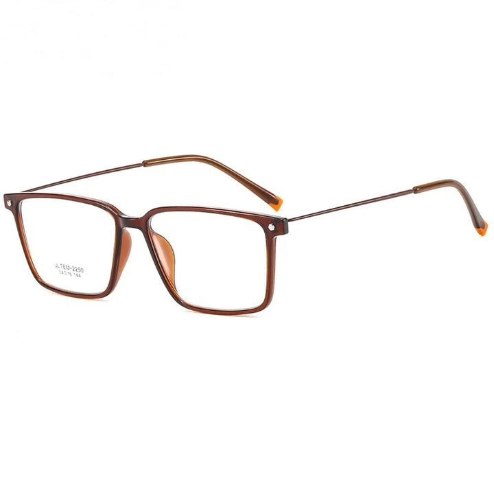 Chashma Ochki Unisex Full Rim Square Ultem Alloy Eyeglasses 32150 - Brown