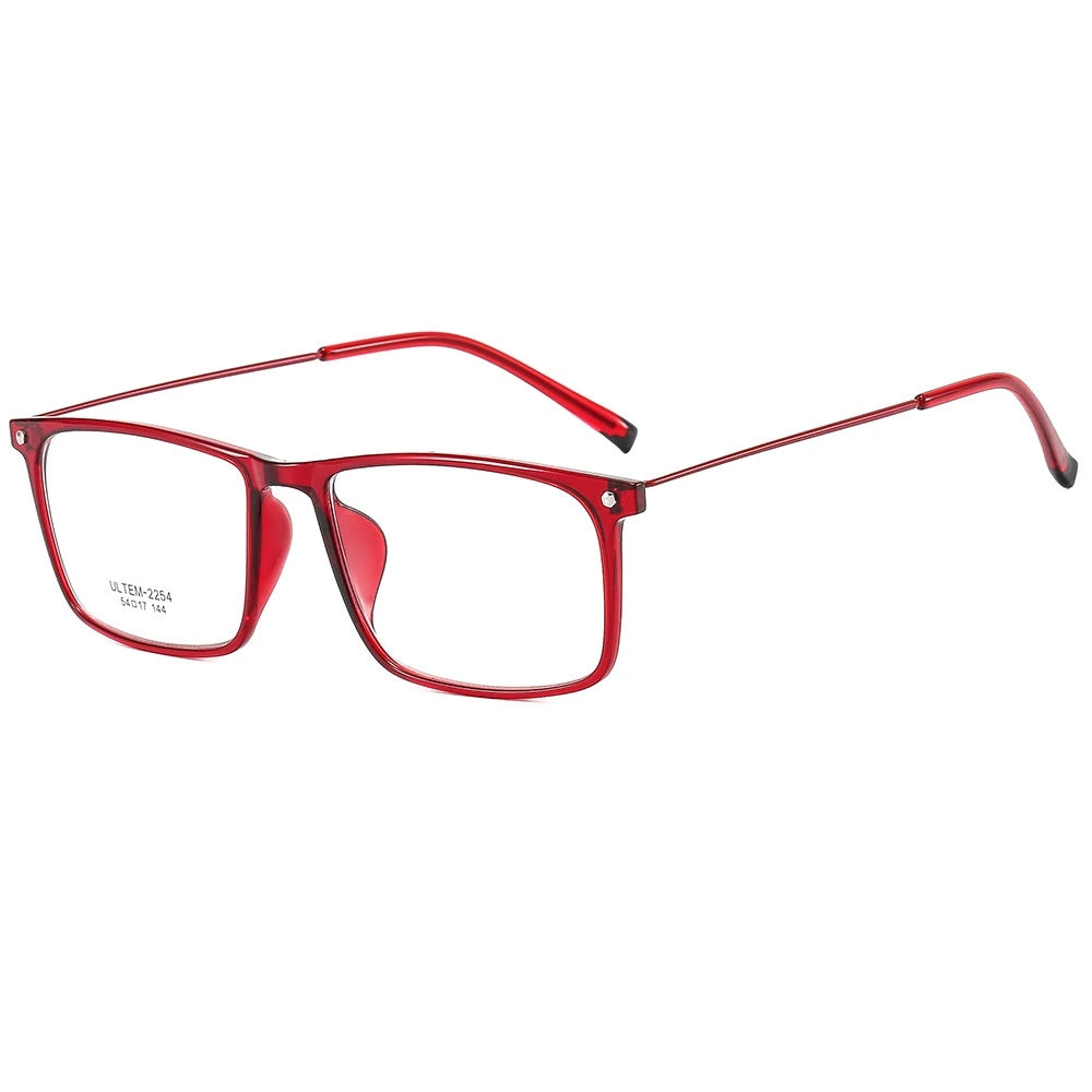 Chashma Ochki Unisex Full Rim Square Ultem Alloy Eyeglasses 32150 - Wine Red