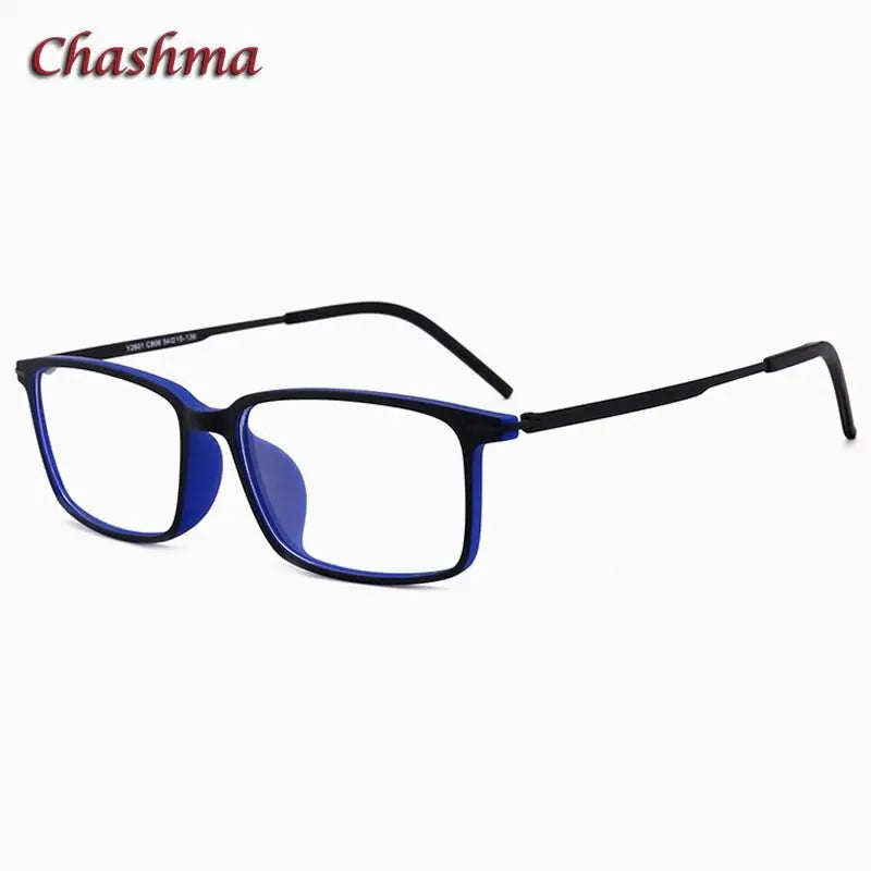 Chashma Ochki Unisex Full Rim Square Ultem Tr 90 Stainless Steel Eyeglasses 2601 - Black Blue