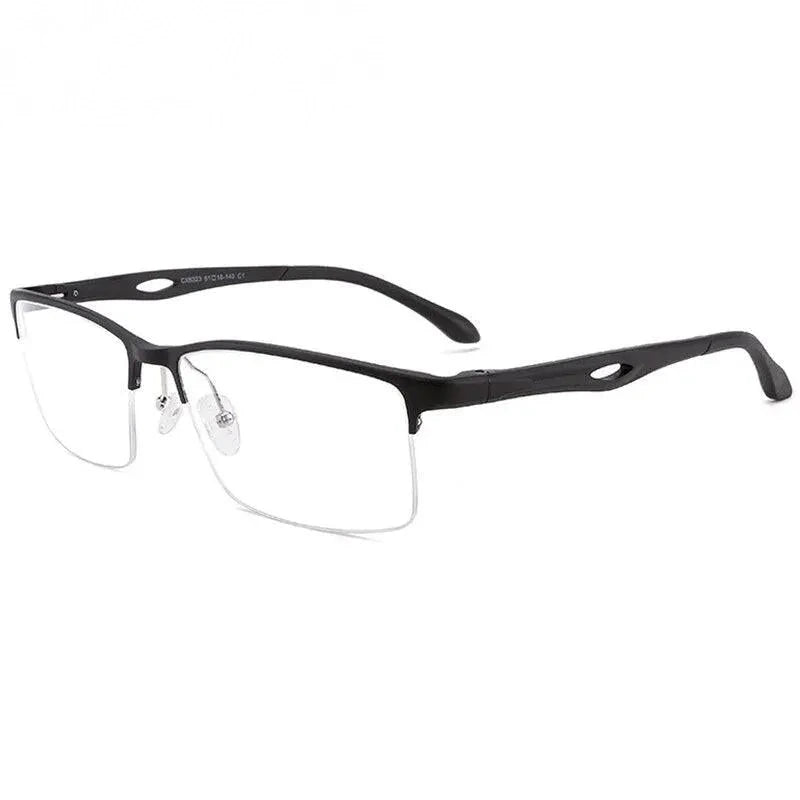 Chashma Ochki Unisex Large Semi Rim Square Aluminum Magnesium Sport Eyeglasses 6323 - Black