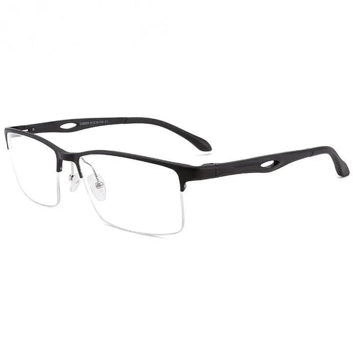 Chashma Ochki Unisex Large Semi Rim Square Aluminum Magnesium Sport Eyeglasses 6323 - Black