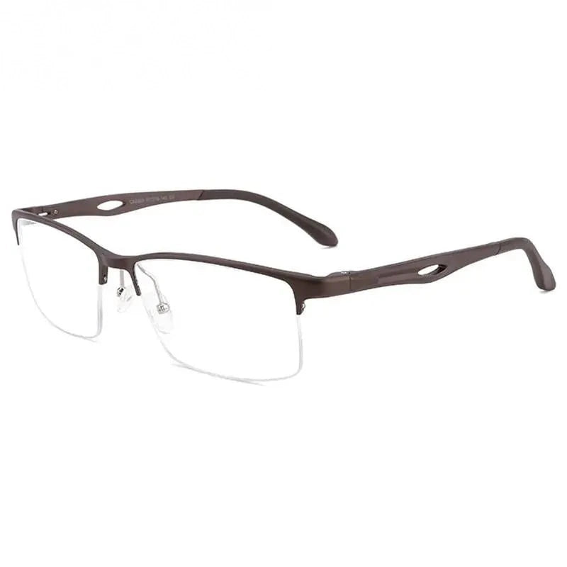 Chashma Ochki Unisex Large Semi Rim Square Aluminum Magnesium Sport Eyeglasses 6323 - Brown