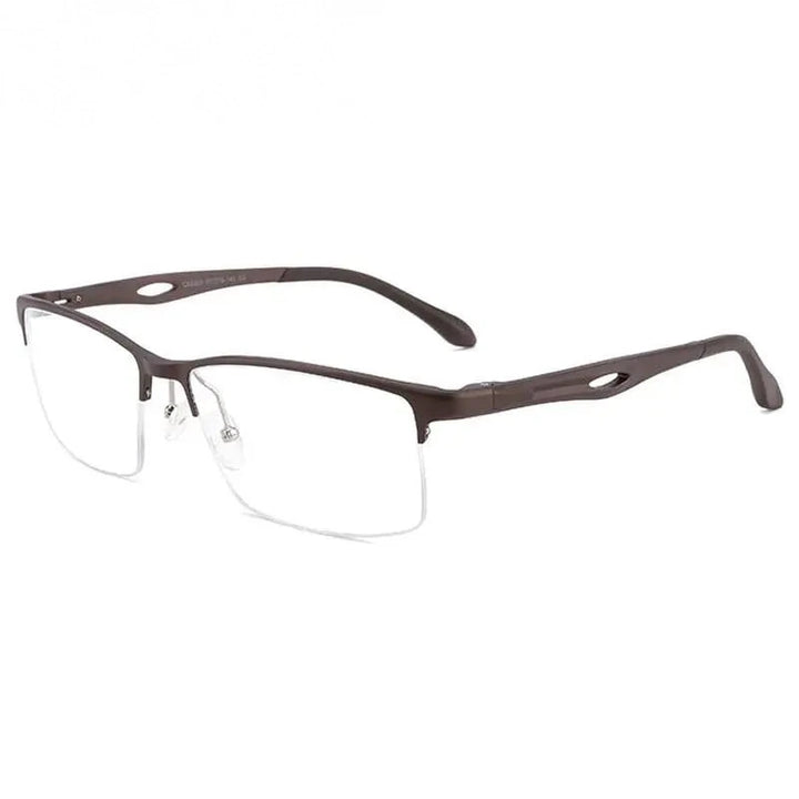 Chashma Ochki Unisex Large Semi Rim Square Aluminum Magnesium Sport Eyeglasses 6323 - Brown
