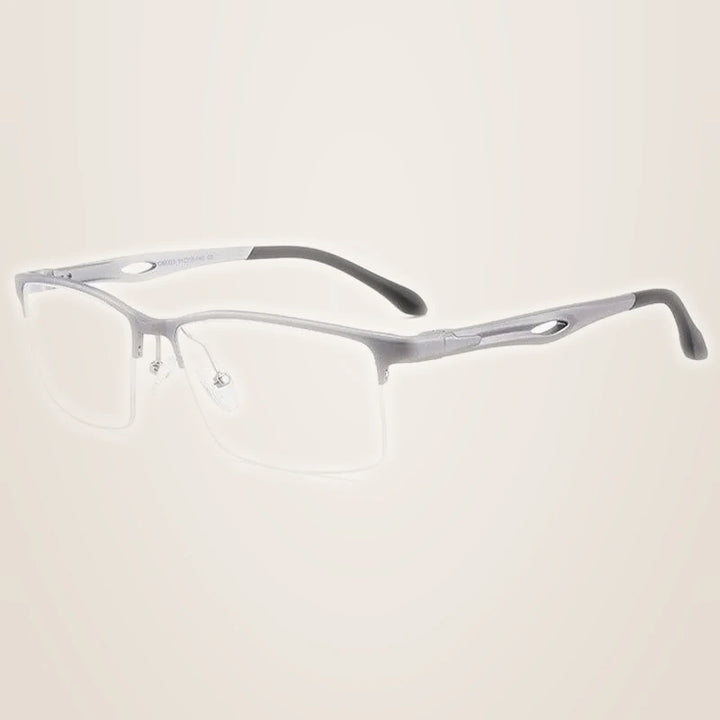 Chashma Ochki Unisex Large Semi Rim Square Aluminum Magnesium Sport Eyeglasses 6323 - Silver