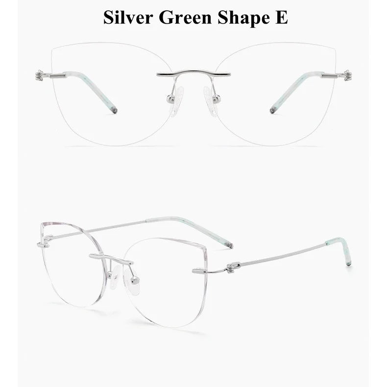 Chashma Ochki Unisex Rimless Cat Eye 3g Titanium Eyeglasses 8587 - Silver Green Shape E