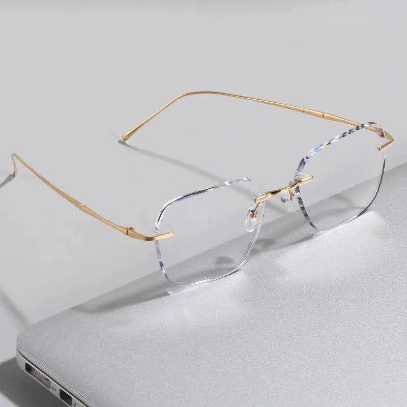 Chashma Ochki Unisex Rimless Polygon Titanium Eyeglasses 881632 - Gold