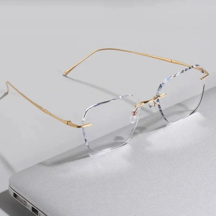Chashma Ochki Unisex Rimless Polygon Titanium Eyeglasses 881632 - Gold