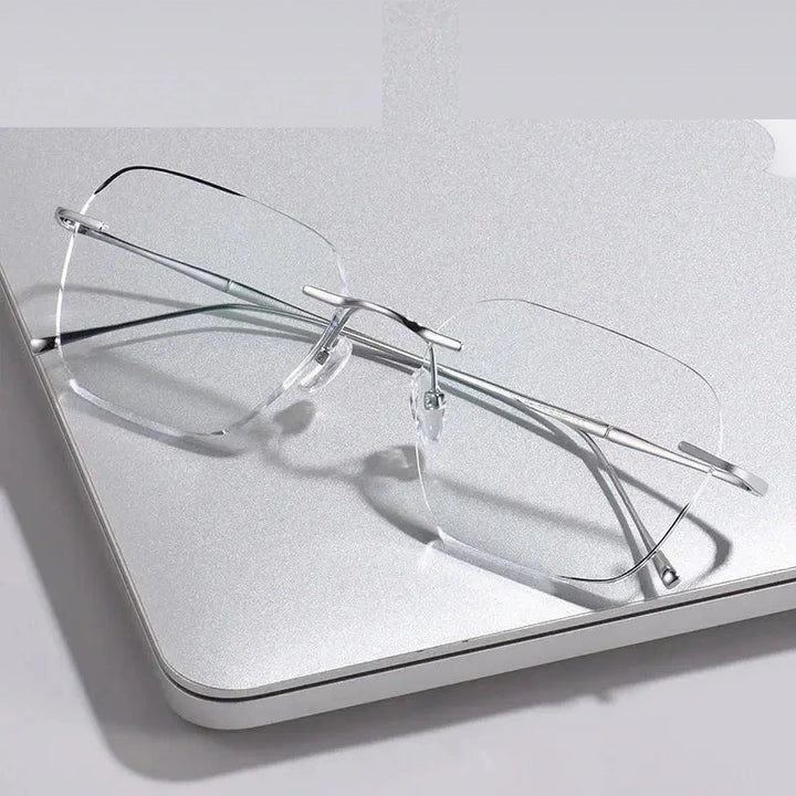 Chashma Ochki Unisex Rimless Polygon Titanium Eyeglasses 881632 - Silver