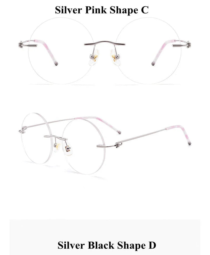 Chashma Ochki Unisex Rimless Round Cat Eye Titanium Eyeglasses 8587 - Silver Pink Shape C