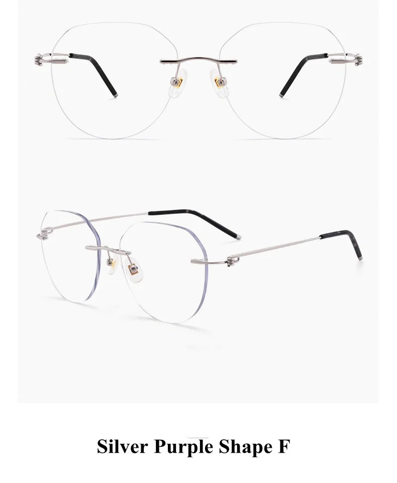 Chashma Ochki Unisex Rimless Round Cat Eye Titanium Eyeglasses 8587 - Silver Black Shape D