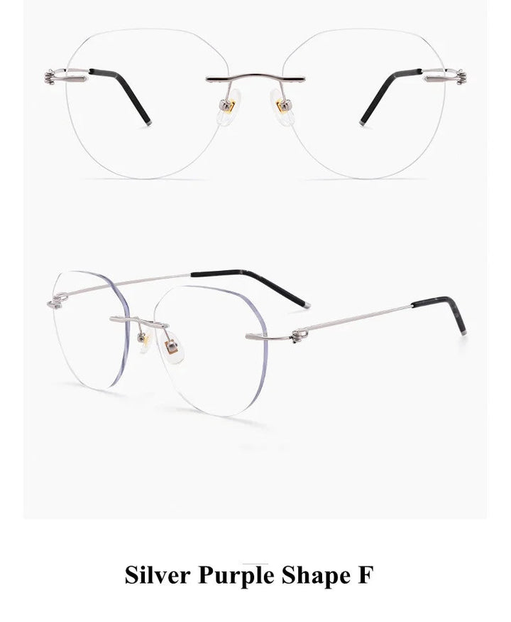 Chashma Ochki Unisex Rimless Round Cat Eye Titanium Eyeglasses 8587 - Silver Black Shape D
