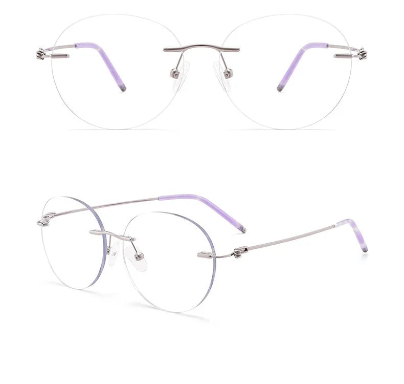 Chashma Ochki Unisex Rimless Round Cat Eye Titanium Eyeglasses 8587 - Purple Shape F