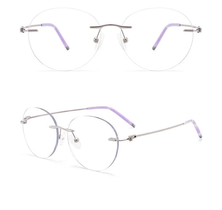 Chashma Ochki Unisex Rimless Round Cat Eye Titanium Eyeglasses 8587 - Purple Shape F