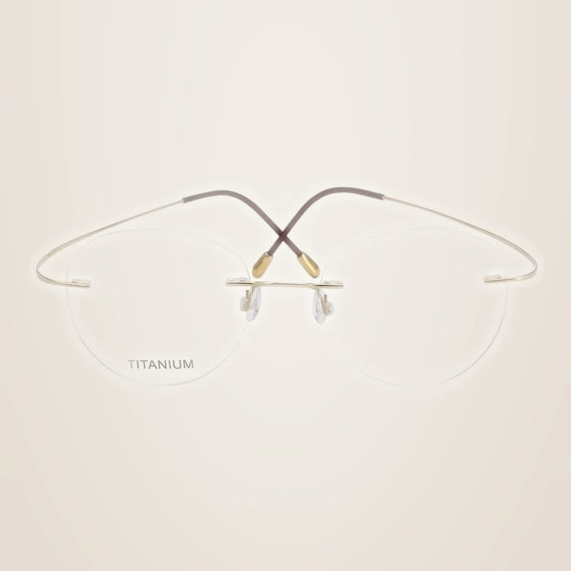 Chashma Ochki Unisex Rimless Round Titanium Eyeglasses 16017 - Gold
