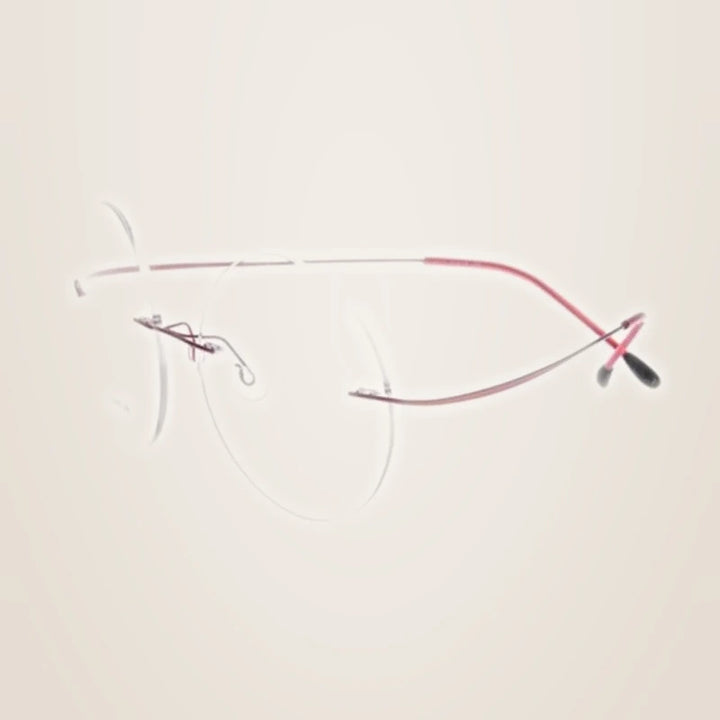 Chashma Ochki Unisex Rimless Round Titanium Eyeglasses 259613 - Red