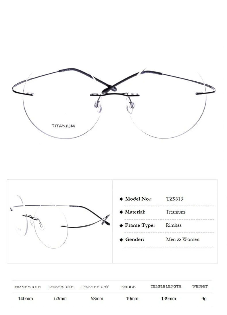 Chashma Ochki Unisex Rimless Round Titanium Eyeglasses 259613 - Size Chart
