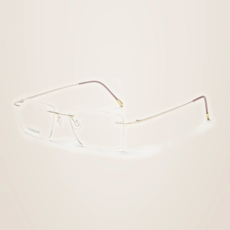 Chashma Ochki Unisex Rimless Square Titanium Eyeglasses 16011 - Bright Gold