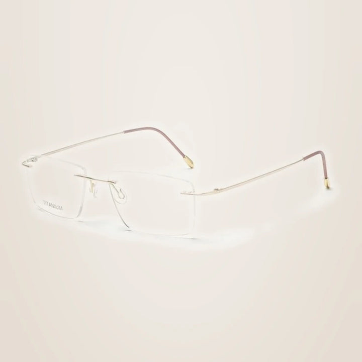 Chashma Ochki Unisex Rimless Square Titanium Eyeglasses 16011 - Bright Gold