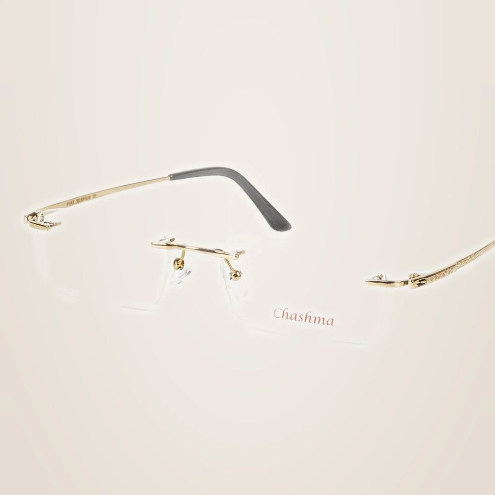 Chashma Ochki Unisex Rimless Square Titanium Eyeglasses 26605 - Gold