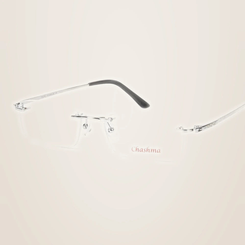 Chashma Ochki Unisex Rimless Square Titanium Eyeglasses 26605 - Silver