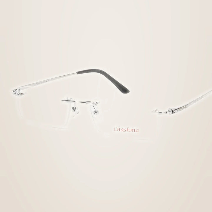 Chashma Ochki Unisex Rimless Square Titanium Eyeglasses 26605 - Silver
