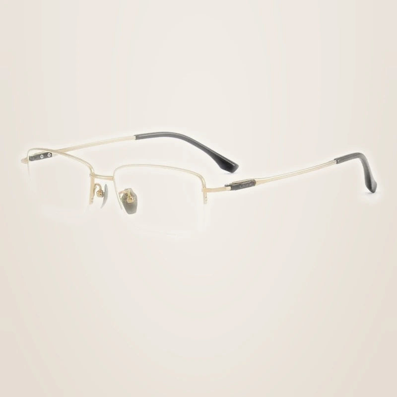 Chashma Ochki Unisex Semi Rim Big Square Titanium Eyeglasses 690053 - Gold