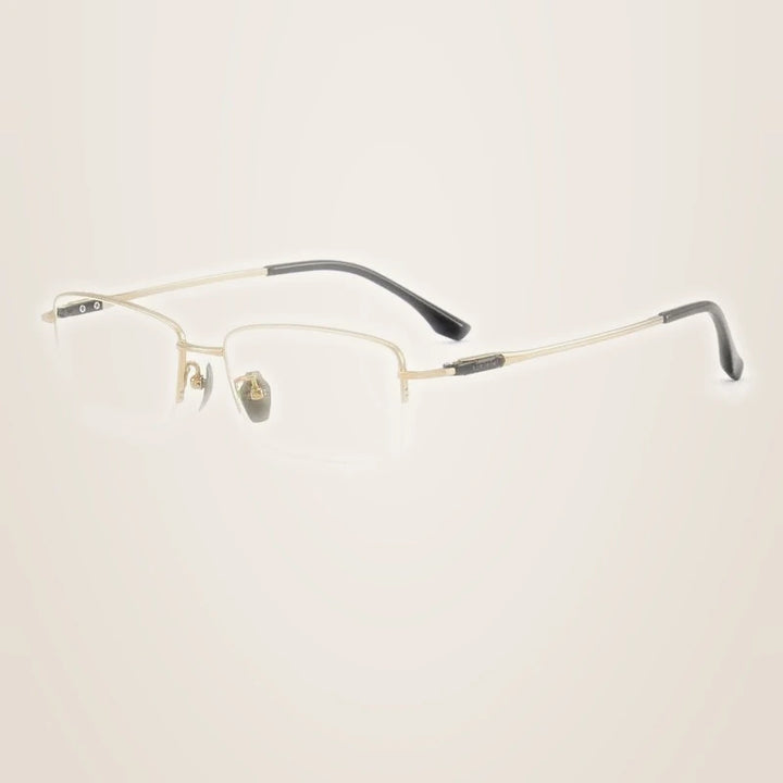 Chashma Ochki Unisex Semi Rim Big Square Titanium Eyeglasses 690053 - Gold