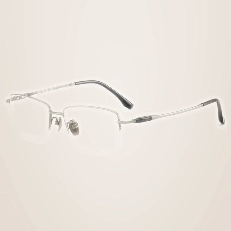 Chashma Ochki Unisex Semi Rim Big Square Titanium Eyeglasses 690053 - Gray