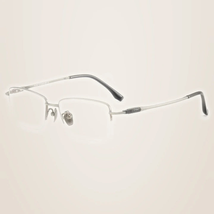 Chashma Ochki Unisex Semi Rim Big Square Titanium Eyeglasses 690053 - Gray