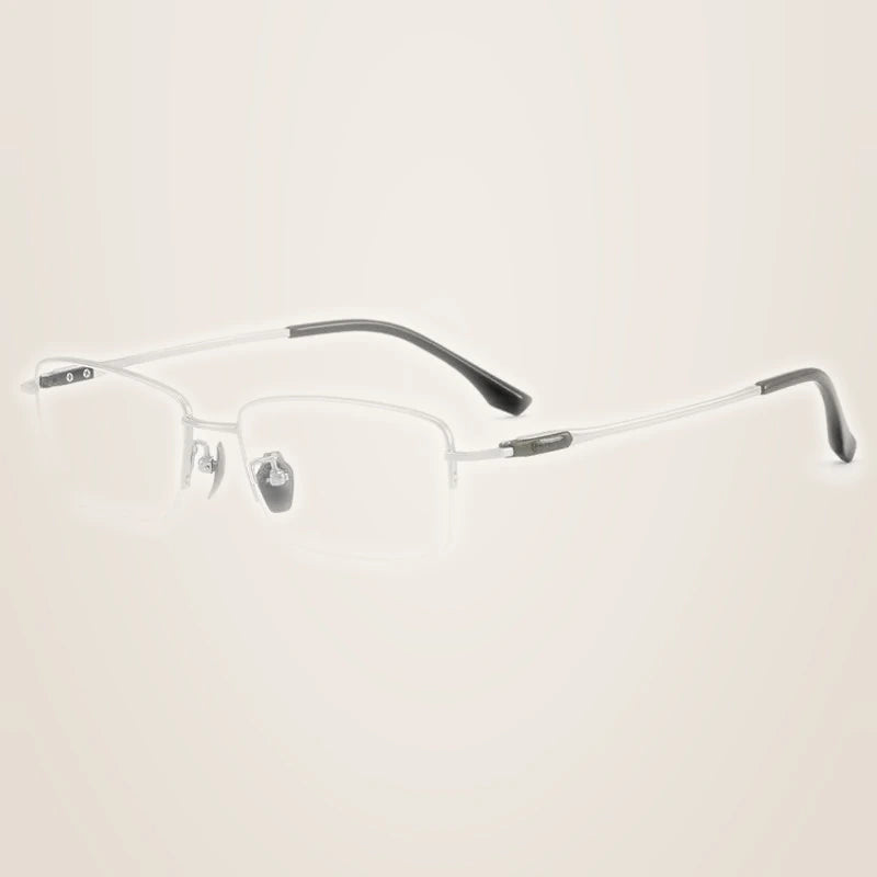 Chashma Ochki Unisex Semi Rim Big Square Titanium Eyeglasses 690053 - Silver